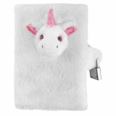 Dagboek witte/roze pluche eenhoorn a5 formaat voor meisjes