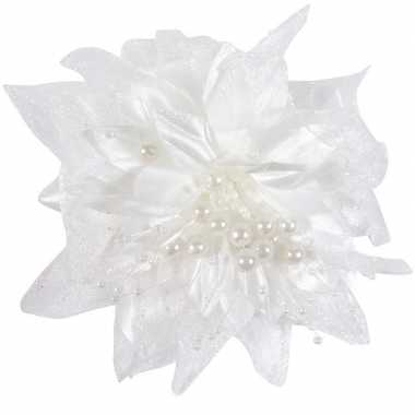 Meisjes 2x bruiloft/huwelijk corsages wit 12 cm met bloem en parels