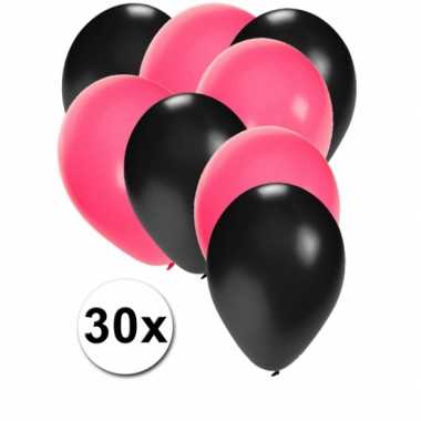 Meisjes 30x ballonnen sweet 16 zwart en roze