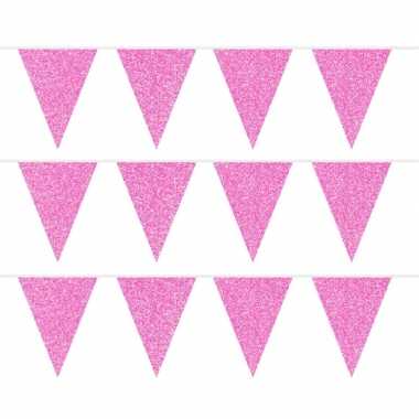 Meisjes 3x roze glitter vlaggenlijnen 6 meter