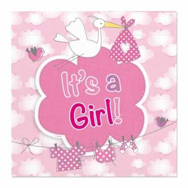 Meisjes 60x geboorte meisje babyshower servetten roze 25 x 25 cm papi