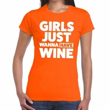 Meisjes girls just wanna have wine tekst t-shirt oranje dames