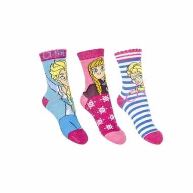 Meisjes kindersokken anna en elsa 3 pak
