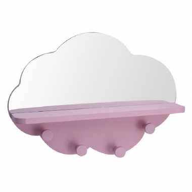 Meisjes roze kapstok met spiegel wolk vorm 39 cm kinderkamer accessoires