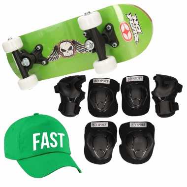 Meisjes skateboard set voor kinderen l 9 10 jaar/valbescherming/fast pet/skateboard met print 43 cm groen