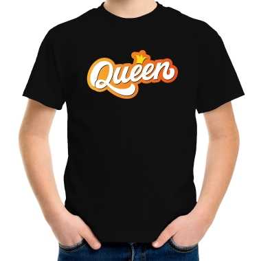 Queen koningsdag t shirt zwart voor kinderen/ meisjes