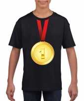 Gouden medaille kampioen shirt zwart en meisjes