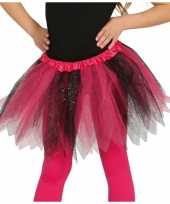 Heksen verkleed petticoat tutu roze zwart glitters voor meisjes