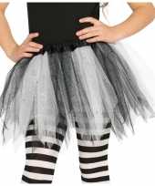 Heksen verkleed petticoat tutu zwart wit glitters voor meisjes