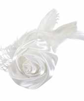 Meisjes 24x bruiloft huwelijk corsages wit met roos en veren