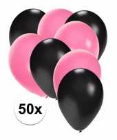 Meisjes 50x ballonnen zwart en lichtroze