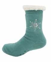 Meisjes dames anti slip huissokken slofsokken petrol maat 35 42