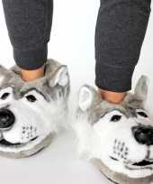 Meisjes dieren pantoffels sloffen grijze wolf voor kinderen maat 34 36