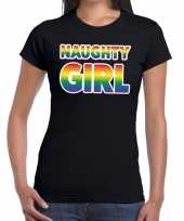 Meisjes naughty girl gay pride t-shirt zwart voor dames