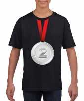 Zilveren medaille kampioen shirt zwart en meisjes